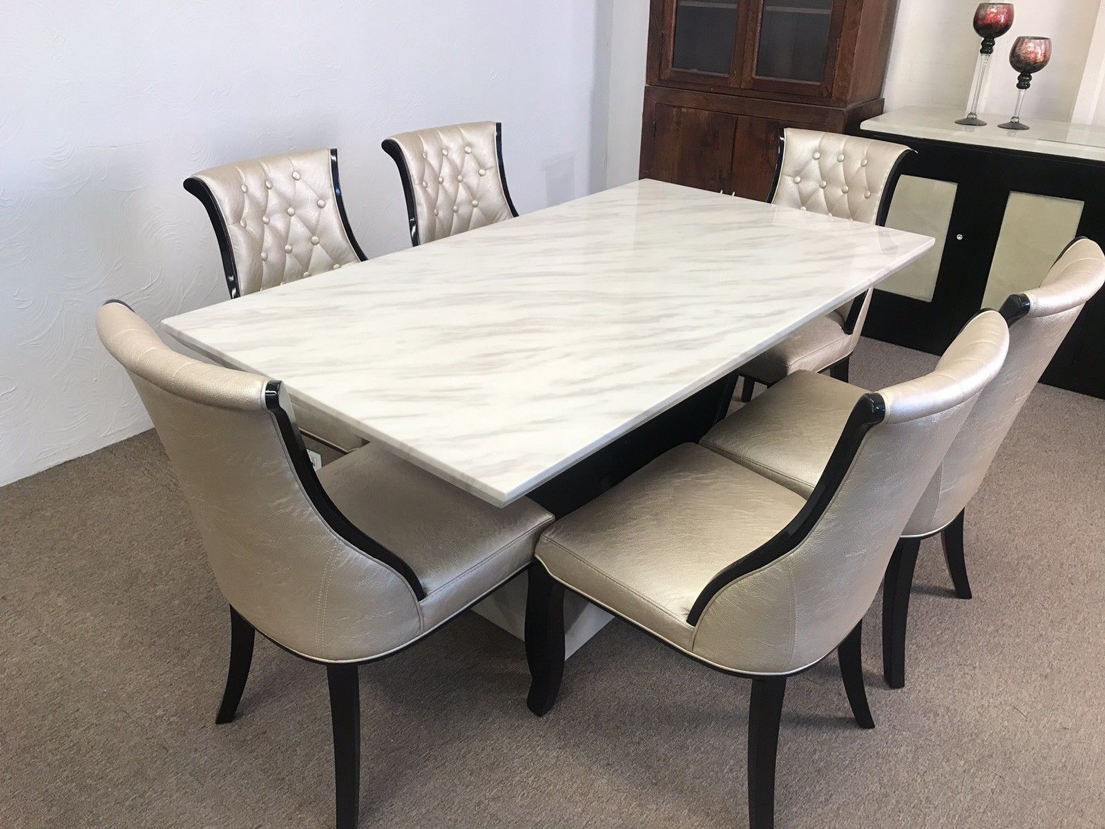 Munich 180cm Marble Dining Table and 6 gold curveback ...